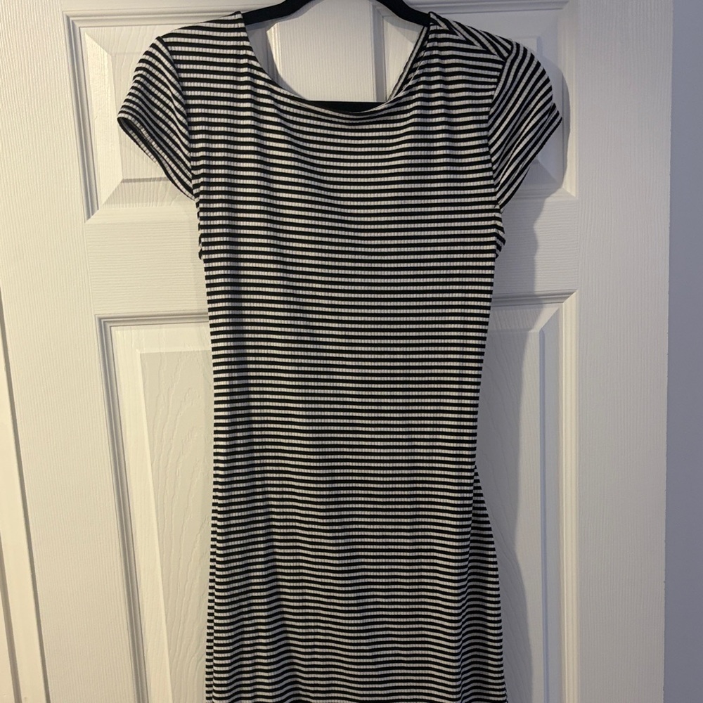 Teeze Me Black and White Striped Mini Dress